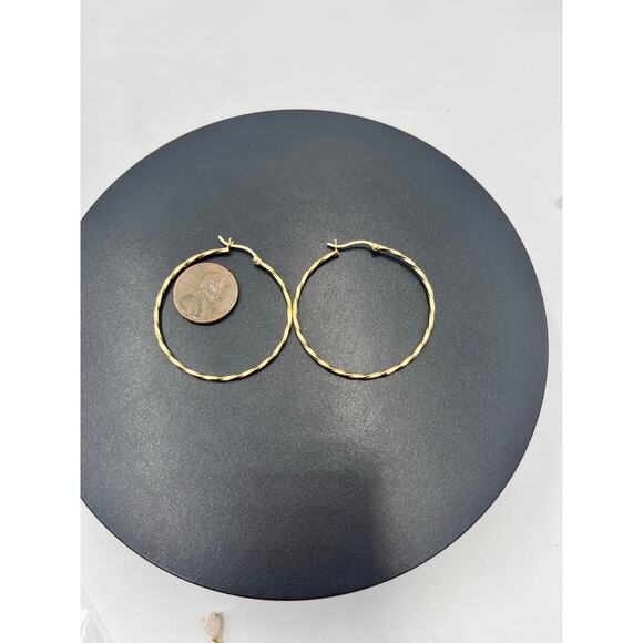 Designer Signed 14k 585 Yellow Gold Twisted Hoop Earrings 40mm, 2.1 grams - Picture 4 of 10